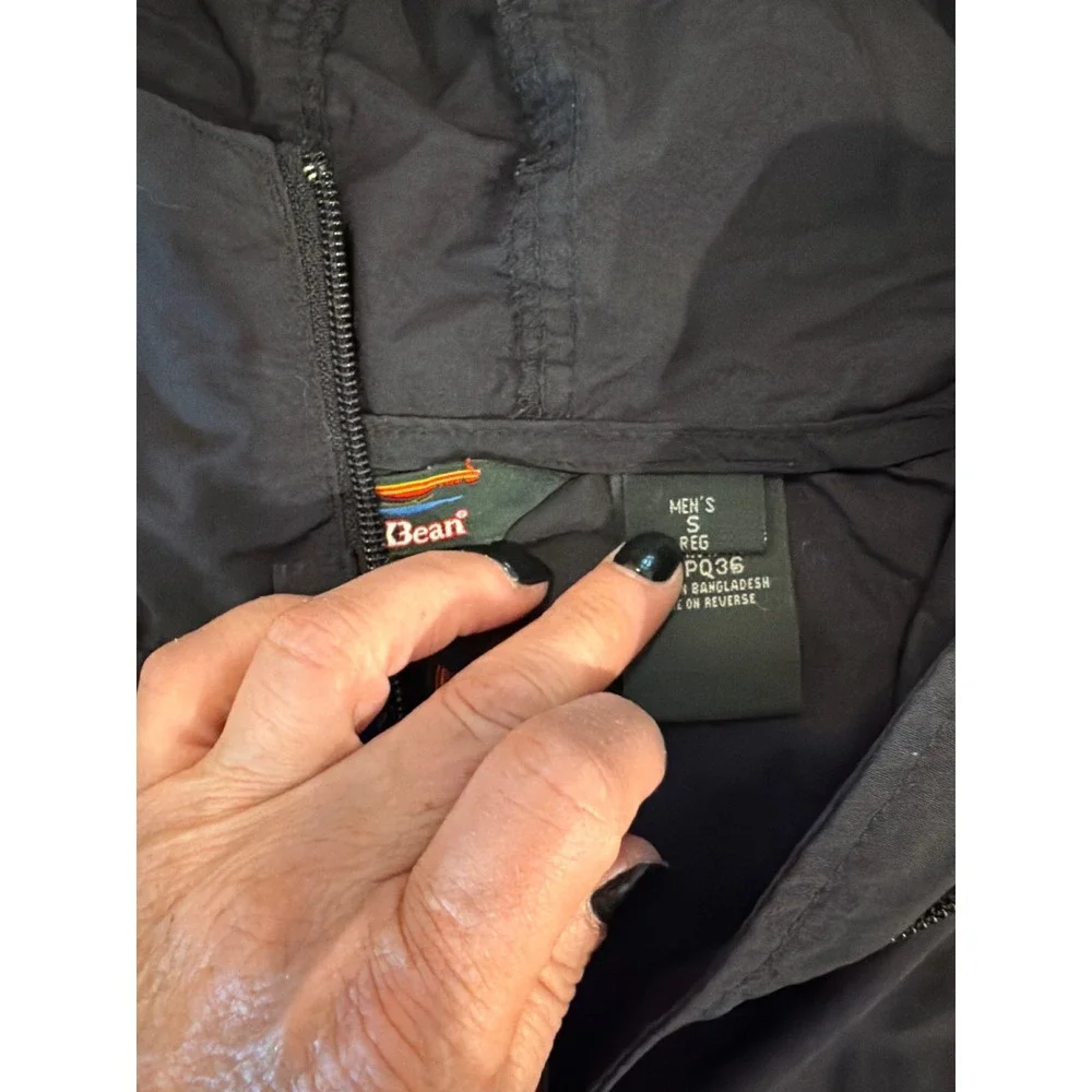 LL Bean Mens Black Anorak‎ Hooded Windbreaker Pullover Jacket Small PQ36